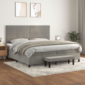 Cama box spring con colchón terciopelo gris claro 200x200 cm