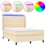 Cama box spring colchón y luces LED tela crema 140x190 cm de , Camas y somieres - Ref: Foro24-3138394, Precio: 500,77 €, Desc...
