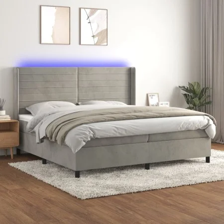 Boxspringbett mit Matratze und hellgrauem LED-Samt 200x200 cm von , Betten und Lattenroste - Ref: Foro24-3139643, Preis: 602,...