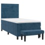 Box spring bed with dark blue velvet mattress 100x200 cm by , Beds and slatted bases - Ref: Foro24-3137891, Price: 369,95 €, ...