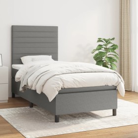 Cama box spring con colchón tela gris oscuro 90x200 cm