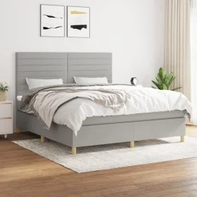 Box spring bed with light gray fabric mattress 180x200 cm by , Beds and slatted bases - Ref: Foro24-3142433, Price: 642,57 €,...