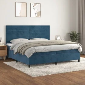 Box spring bed with dark blue velvet mattress 200x200 cm by , Beds and slatted bases - Ref: Foro24-3143107, Price: 638,19 €, ...