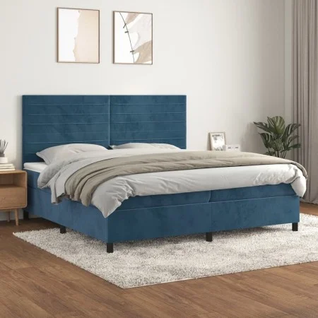 Box spring bed with dark blue velvet mattress 200x200 cm by , Beds and slatted bases - Ref: Foro24-3143107, Price: 638,19 €, ...