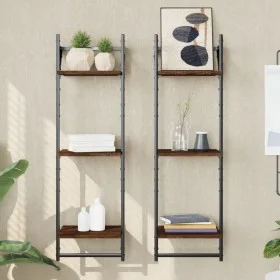Wall shelves 3 levels bars 2 units brown oak 30x25x100 cm by , Shelves and shelves - Ref: Foro24-836262, Price: 27,33 €, Disc...