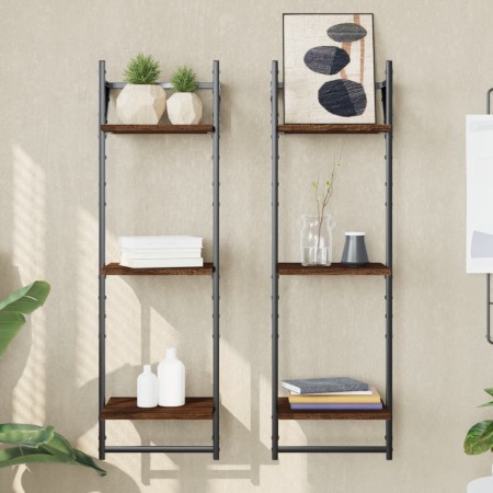 Wall shelves 3 levels bars 2 units brown oak 30x25x100 cm by , Shelves and shelves - Ref: Foro24-836262, Price: 27,33 €, Disc...