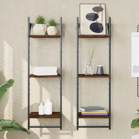 Wall shelves 3 levels bars 2 units brown oak 30x25x100 cm by , Shelves and shelves - Ref: Foro24-836262, Price: 27,33 €, Disc...