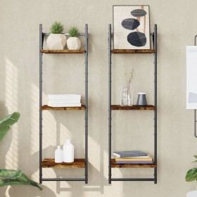 Wall shelves 3 levels bars 2 units smoked oak 30x25x100cm by , Shelves and shelves - Ref: Foro24-836260, Price: 27,66 €, Disc...