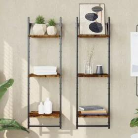 Wall shelves 3 levels bars 2 units smoked oak 30x25x100cm by , Shelves and shelves - Ref: Foro24-836260, Price: 27,42 €, Disc...