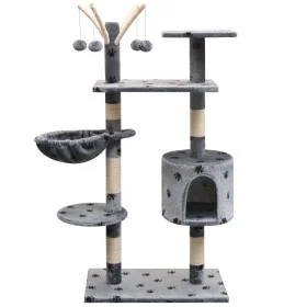Cat scratching post, 125 cm tall, made of sisal with gray paw prints. by vidaXL, Cat furniture - Ref: Foro24-170481, Price: 7...
