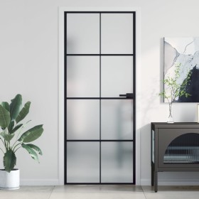 Puerta interior delgada negra vidrio y aluminio 83x201,5 cm