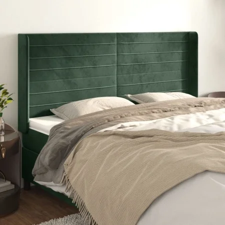 Headboard with dark green velvet ears 183x16x118/128cm by , Headboards and footboards - Ref: Foro24-3119783, Price: 141,40 €,...