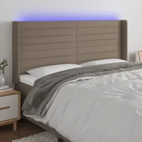 Taupe gray fabric headboard with LED 203x16x118/128 cm by , Headboards and footboards - Ref: Foro24-3124214, Price: 126,29 €,...
