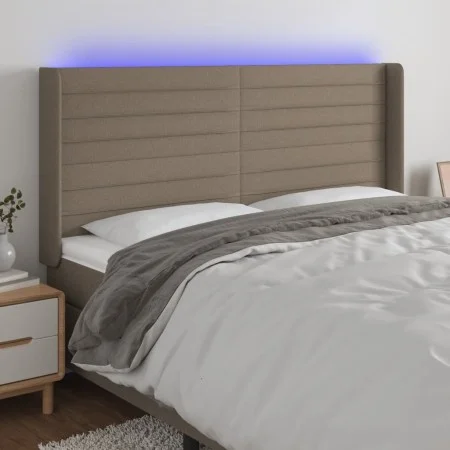 Taupe gray fabric headboard with LED 203x16x118/128 cm by , Headboards and footboards - Ref: Foro24-3124214, Price: 126,29 €,...