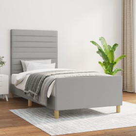 Estructura de cama con cabecero de tela gris claro 100x200 cm