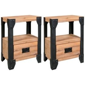 Nachttische 2 Stück aus massivem Akazienholz und Stahl 40x30x54 cm von vidaXL, Nachttische - Ref: Foro24-279100, Preis: 169,5...