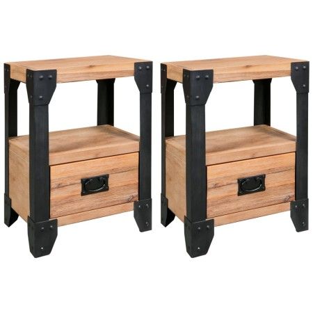 Nachttische 2 Stück aus massivem Akazienholz und Stahl 40x30x54 cm von vidaXL, Nachttische - Ref: Foro24-279100, Preis: 169,5...