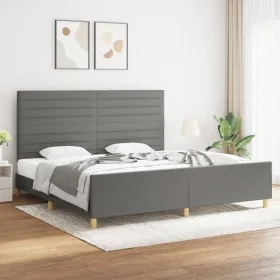 Bed frame with headboard dark gray fabric 200x200 cm by , Beds and slatted bases - Ref: Foro24-3125163, Price: 238,33 €, Disc...