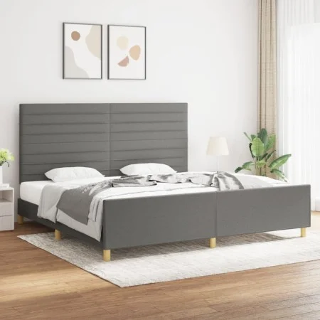 Bed frame with headboard dark gray fabric 200x200 cm by , Beds and slatted bases - Ref: Foro24-3125163, Price: 238,33 €, Disc...