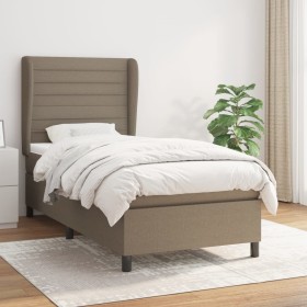 Cama box spring con colchón tela gris taupe 90x200 cm