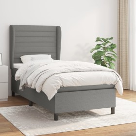 Cama box spring con colchón tela gris oscuro 100x200 cm