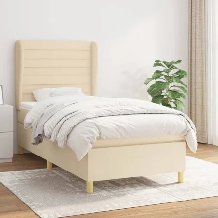 Box spring bed with cream fabric mattress 100x200 cm by , Beds and slatted bases - Ref: Foro24-3128586, Price: 358,23 €, Disc...