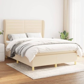 Cama box spring con colchón tela color crema 140x190 cm