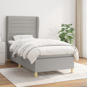 Cama box spring con colchón tela gris claro 90x190 cm