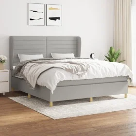 Box spring bed with light gray fabric mattress 180x200 cm by , Beds and slatted bases - Ref: Foro24-3128621, Price: 628,18 €,...