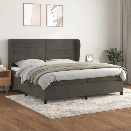 Box spring bed with dark gray velvet mattress 200x200 cm by , Beds and slatted bases - Ref: Foro24-3129292, Price: 596,60 €, ...