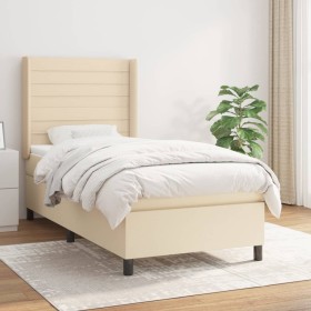 Cama box spring con colchón tela color crema 100x200 cm