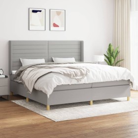 Cama box spring con colchón tela gris claro 200x200 cm