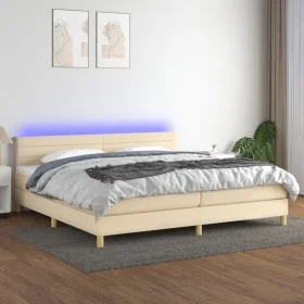 Box spring bed with mattress and LED cream fabric 200x200 cm by , Beds and slatted bases - Ref: Foro24-3133826, Price: 556,29...