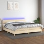 Box spring bed with mattress and LED cream fabric 200x200 cm by , Beds and slatted bases - Ref: Foro24-3133826, Price: 554,93...