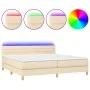 Box spring bed with mattress and LED cream fabric 200x200 cm by , Beds and slatted bases - Ref: Foro24-3133826, Price: 556,29...