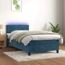 Box spring bed with mattress and LED dark blue velvet 90x200 cm by , Beds and slatted bases - Ref: Foro24-3134385, Price: 308...