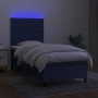 Cama box spring colchón y luces LED tela azul 90x200 cm