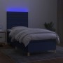 Cama box spring colchón y luces LED tela azul 90x200 cm