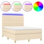 Boxspringbett-Matratze und LED-Leuchten, cremefarbener Stoff, 140 x 190 cm von , Betten und Lattenroste - Ref: Foro24-3135514...