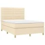Box spring bed mattress and LED lights cream fabric 140x190 cm by , Beds and slatted bases - Ref: Foro24-3135514, Price: 494,...