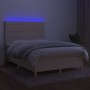 Boxspringbett-Matratze und LED-Leuchten, cremefarbener Stoff, 140 x 190 cm von , Betten und Lattenroste - Ref: Foro24-3135514...