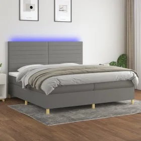 Box spring bed mattress and LED lights light gray fabric 200x200 cm by , Beds and slatted bases - Ref: Foro24-3135542, Price:...