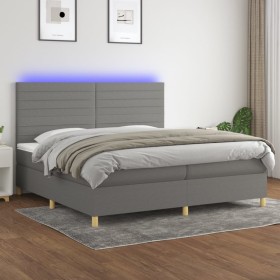 Cama box spring colchón y luces LED tela gris claro 200x200 cm