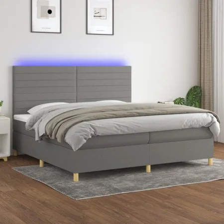 Box spring bed mattress and LED lights light gray fabric 200x200 cm by , Beds and slatted bases - Ref: Foro24-3135542, Price:...