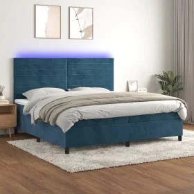 Box spring bed with mattress and LED dark blue velvet 200x200 cm by , Beds and slatted bases - Ref: Foro24-3136207, Price: 63...