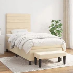 Box spring bed with cream fabric mattress 100x200 cm by , Beds and slatted bases - Ref: Foro24-3136658, Price: 381,39 €, Disc...