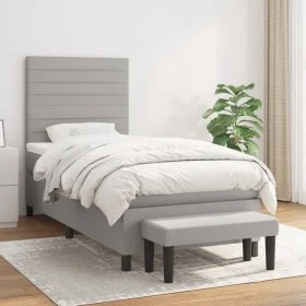 Box spring bed with light gray fabric mattress 90x200 cm by , Beds and slatted bases - Ref: Foro24-3136645, Price: 350,13 €, ...