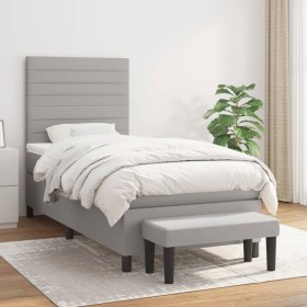 Cama box spring con colchón tela gris claro 90x200 cm de , Camas y somieres - Ref: Foro24-3136645, Precio: 372,09 €, Descuent...