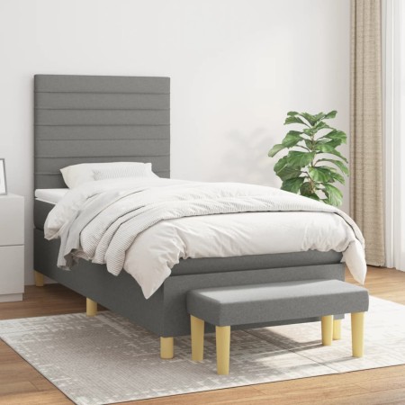 Box spring bed with dark gray fabric mattress 90x190 cm by , Beds and slatted bases - Ref: Foro24-3137198, Price: 343,28 €, D...
