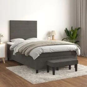 Box spring bed with dark gray velvet mattress 120x200 cm by , Beds and slatted bases - Ref: Foro24-3137894, Price: 405,94 €, ...
